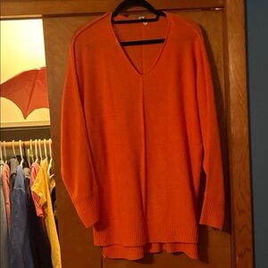 Zenana Outfitters Bright Orange V-Neck Sweater